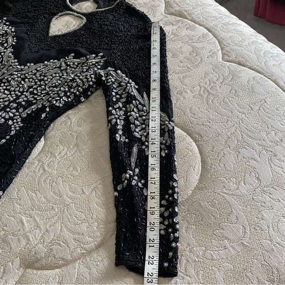 Vintage Unmarked Silk and Beaded Long Formal Evening Gown Black S/M - Picture 13 of 15